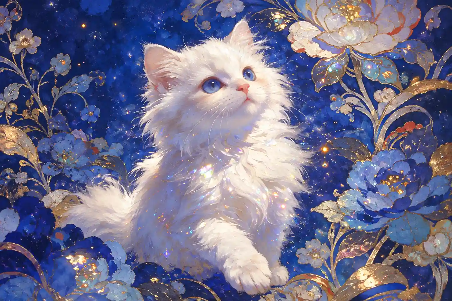 Une illustration de chat fantasy utilisée comme exemple de génération visuelle pour la création média IA à partir de prompts.