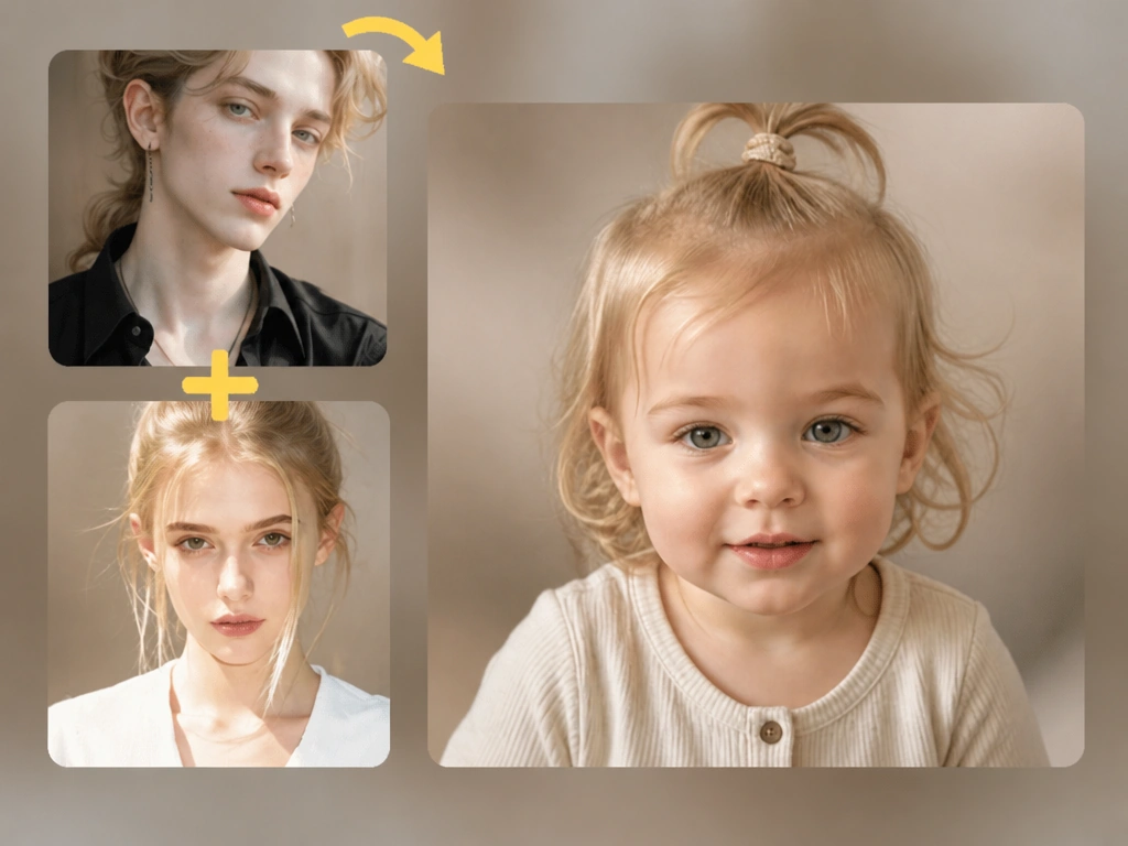 金髪の両親の写真から明るい髪と緑の目の女の子を生成