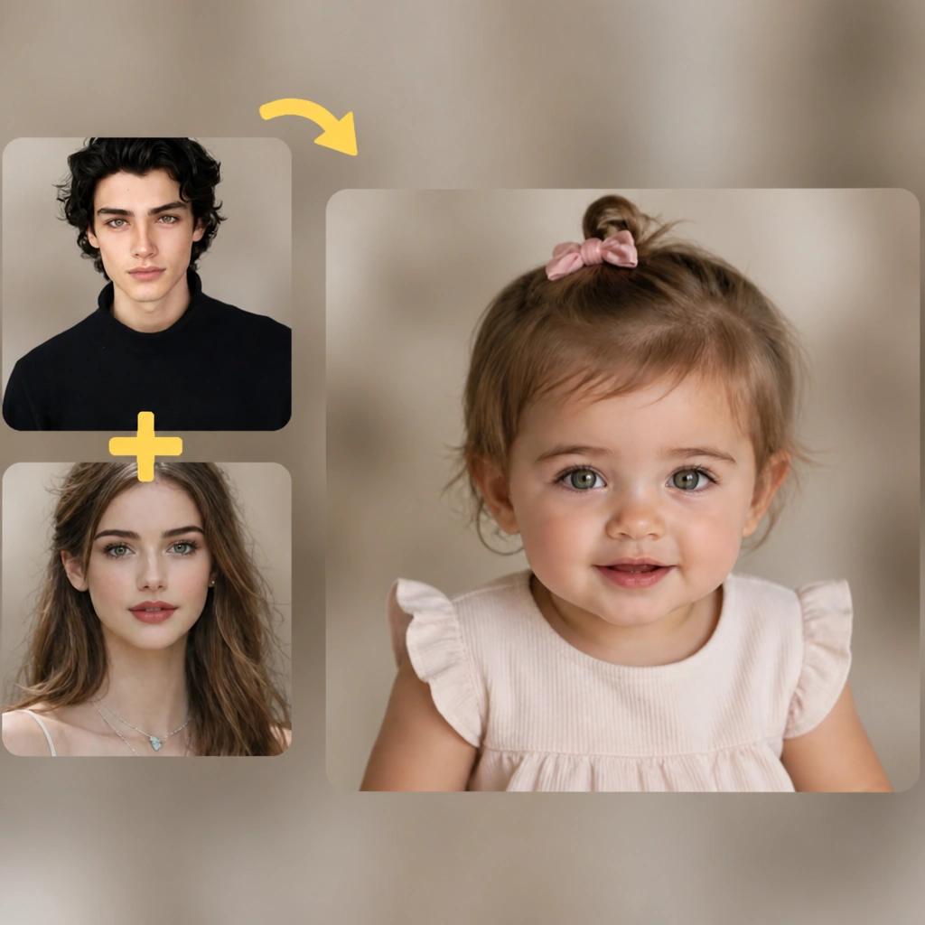 2枚の写真から笑顔の女の子を作るAI赤ちゃんジェネレーターのプレビュー