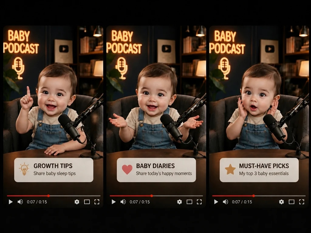 Aperçu d’une série de podcasts pour enfants avec animateur bébé IA