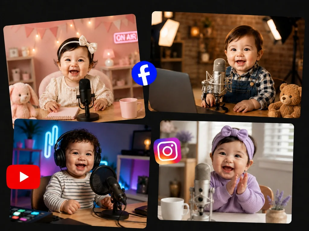 Animateur de Podcast Bébé IA au format vidéo tendance pour les réseaux sociaux