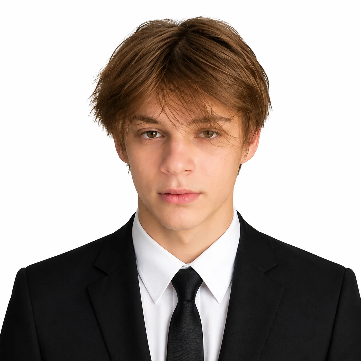 Formeller KI-Headshot mit sauberem Anzug und weißem Hintergrund