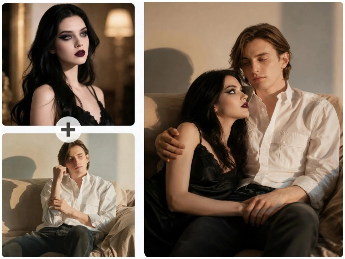 El Fusor de fotos con IA combina dos retratos individuales en una foto de pareja natural
