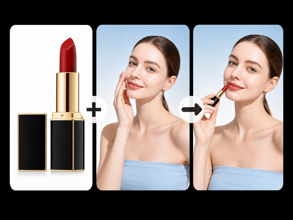 El Fusor de fotos con IA combina una foto de labial con un modelo para contenido de campaña
