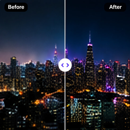 AI-fotoverbeteraar uploadresultaat met een helderder, scherper beeldvoorbeeld