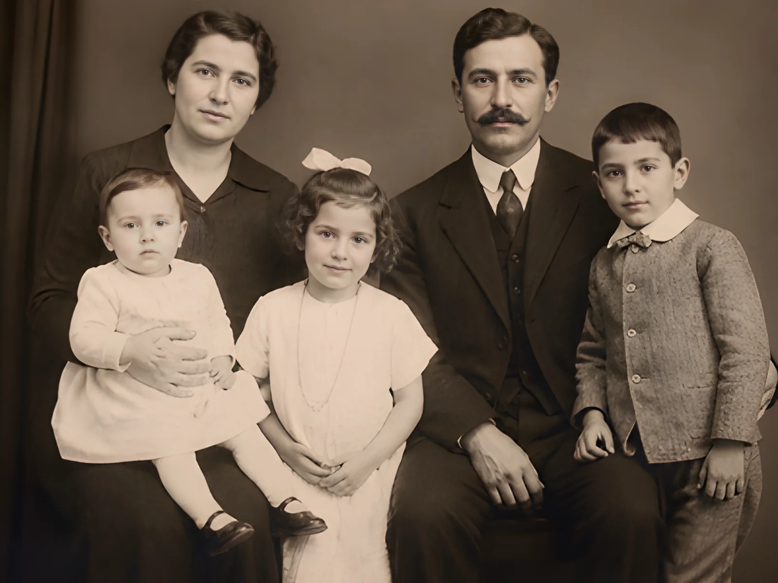 Herstelde familiefoto met duidelijkere gezichten en schonere vintage details