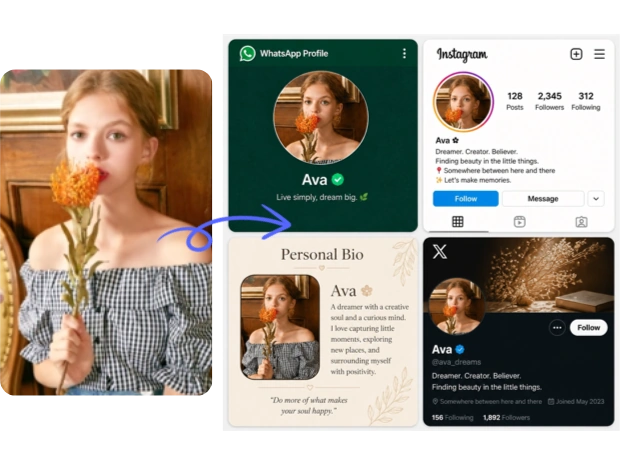 Gepolijst AI-portret met scherpere gezichtsdetails voor profielen en bio's