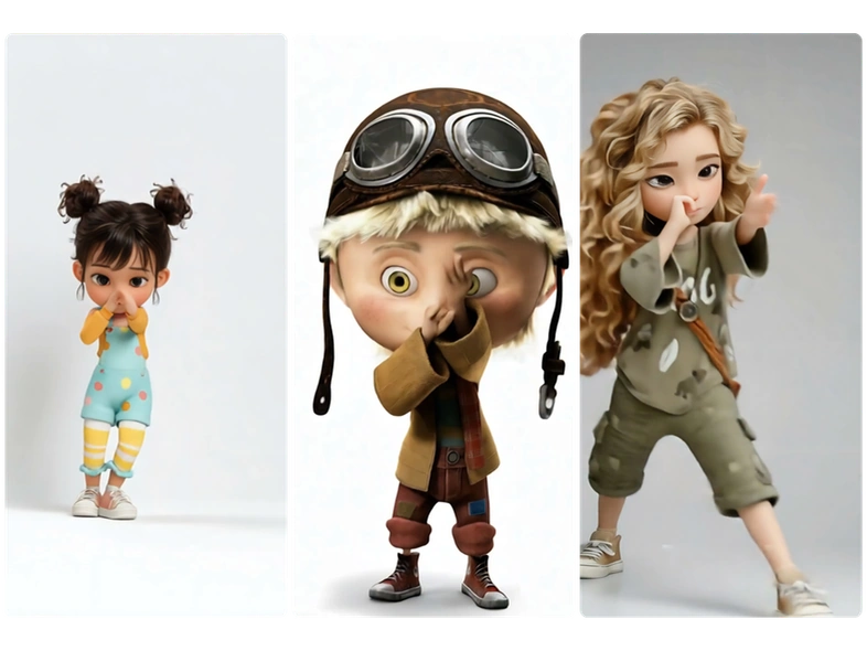 Tres personajes virtuales animados realizando el movimiento Scuba Dance