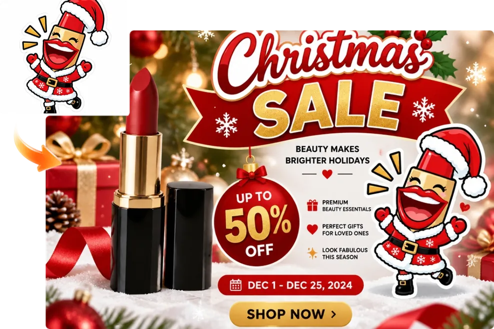 Stickers de Papá Noel para una marca que dan un aire festivo a una oferta de Navidad y una promoción de cosméticos
