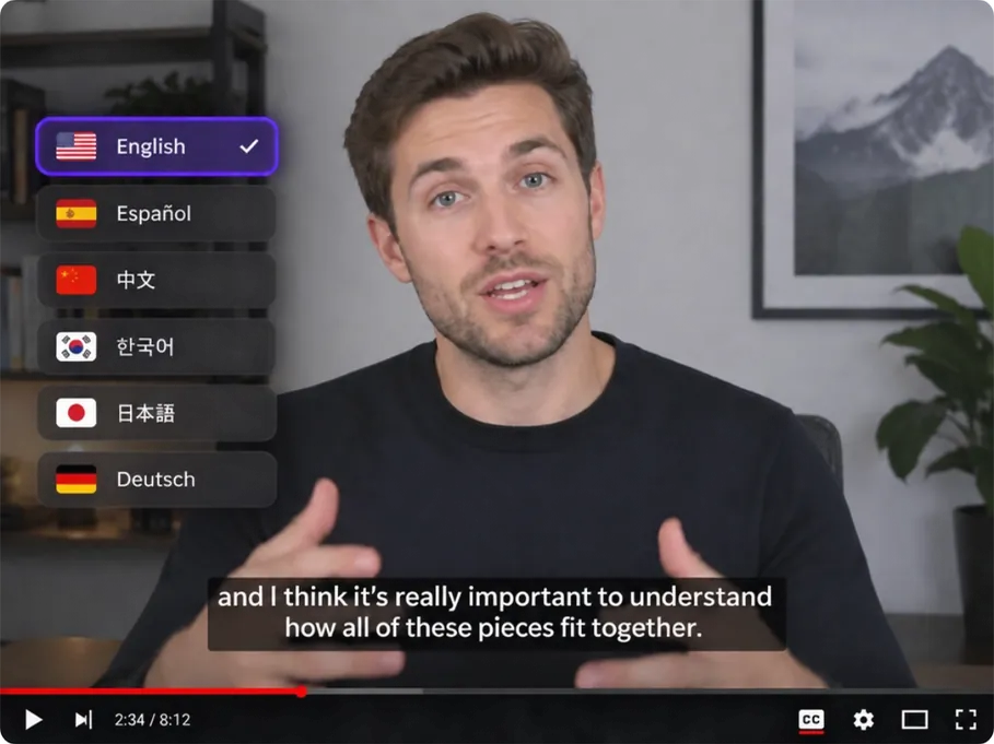 Video formativo con sottotitoli e menu delle lingue per la traduzione video con AI