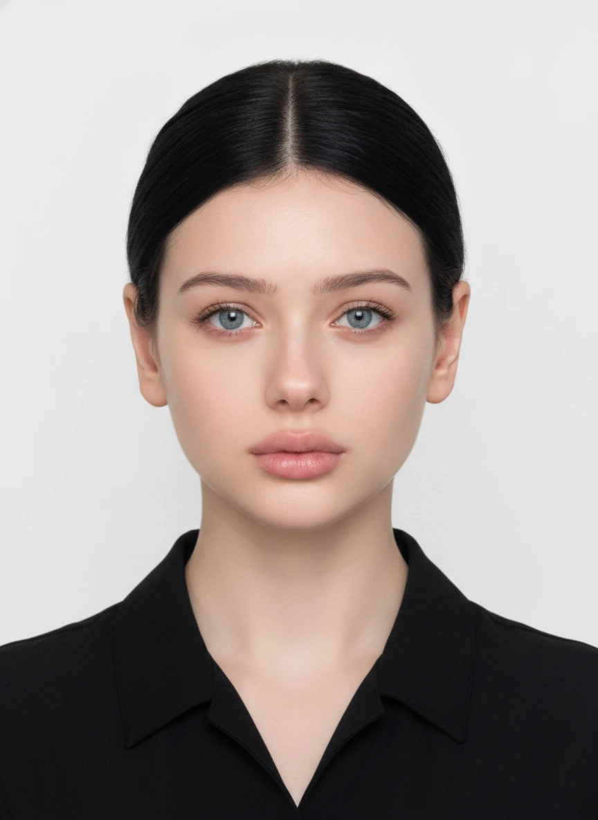 NoteGPT AI headshot result with centered framing, black clothing, and a light gray background