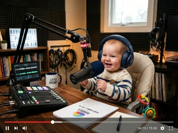 Viral-style AI talking baby podcast video result created with MindVideo AI.