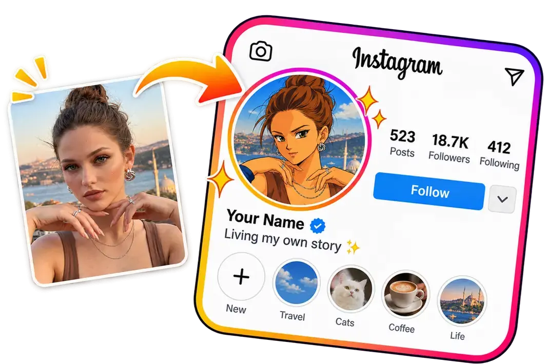 Selfie transformed into an anime avatar on a social profile with Dragon Ball AI Character Creator