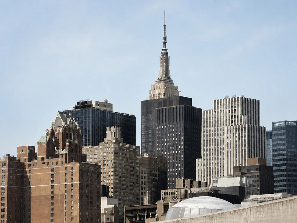 Résultat du coloriseur montrant l’Empire State Building et la ville en couleur
