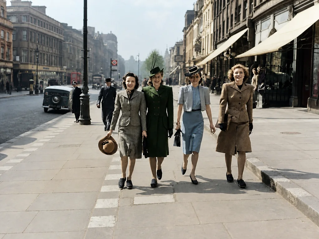 Résultat du coloriseur montrant quatre femmes marchant dans une rue historique