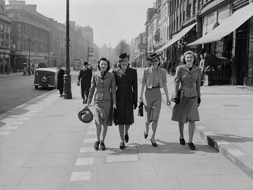 Photo d’origine en noir et blanc de femmes dans une rue historique avant la colorisation