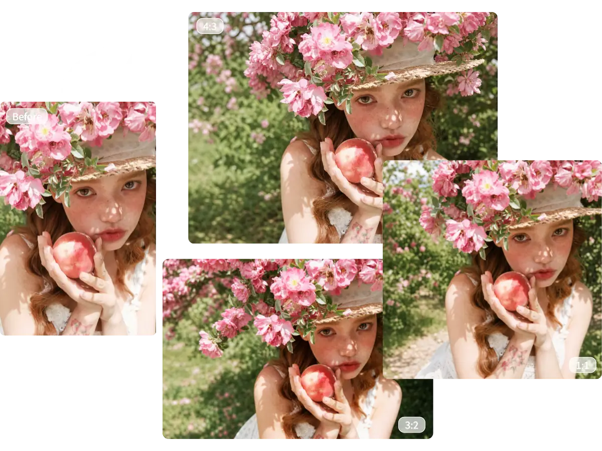 Ein Blumenfoto mit erweitertem Hintergrund in Hochformat, Quadrat, 4:3 und 3:2