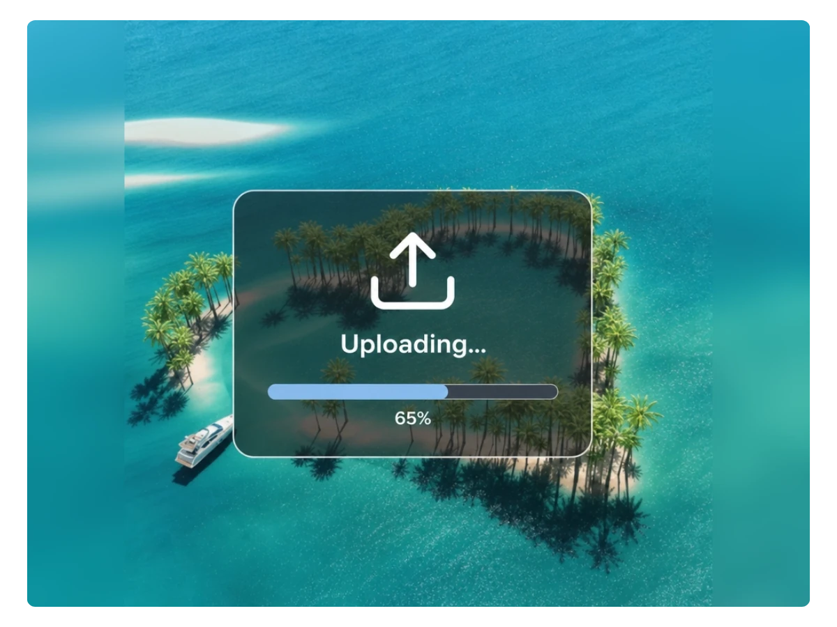 Upload-Fortschritt eines Tropeninsel-Fotos beim Umwandeln vom Hochformat ins Querformat