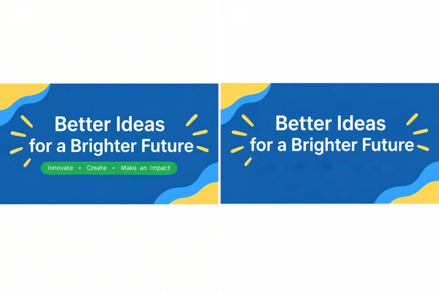 Blaues Werbebanner vor und nach dem Entfernen des kleinen Slogans unter der Hauptüberschrift