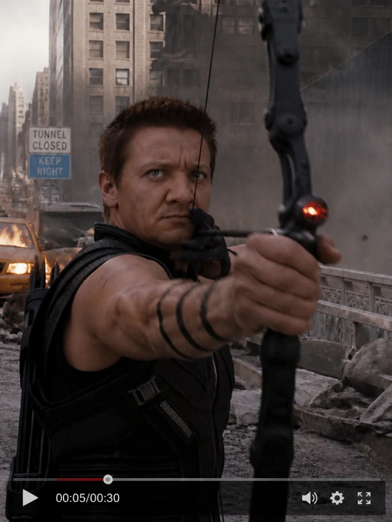 Seedance 2.0 action video result preview with a cinematic archer scene and playback controls