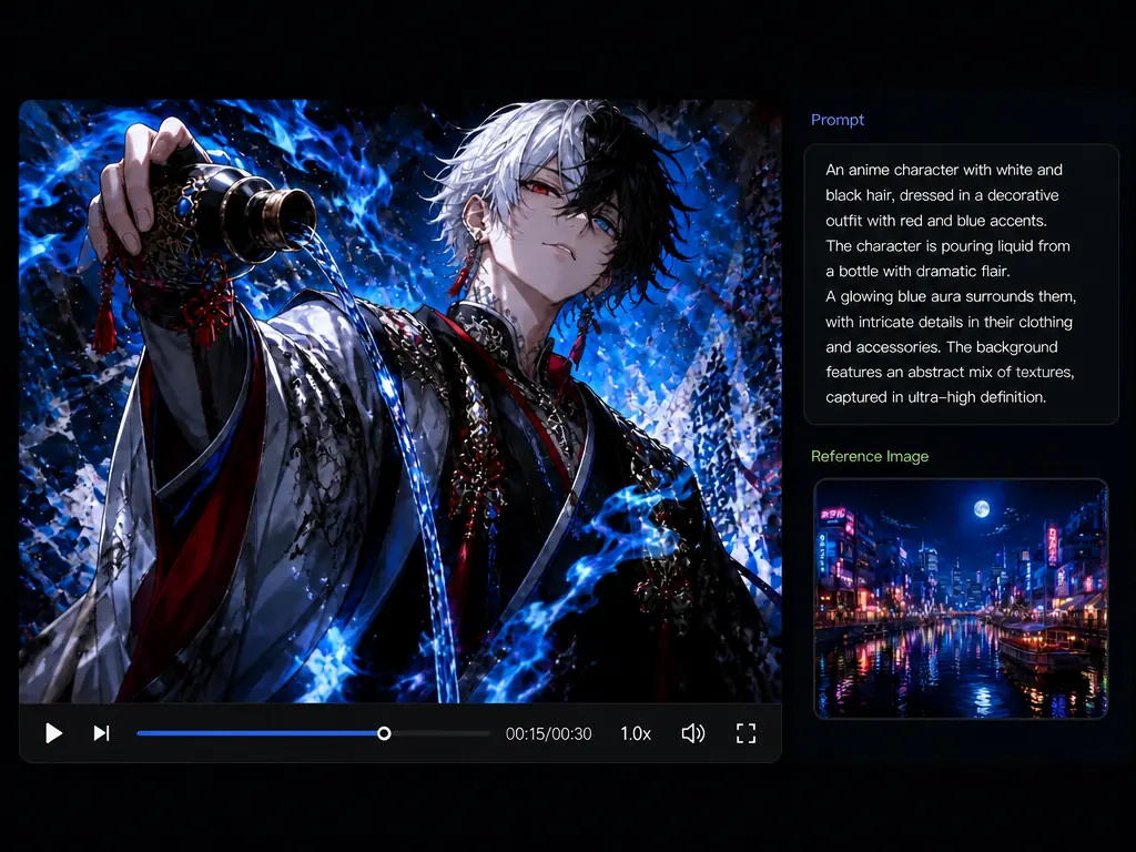 Seedance 2.5 workflow showing a video preview, prompt panel, and reference image controls