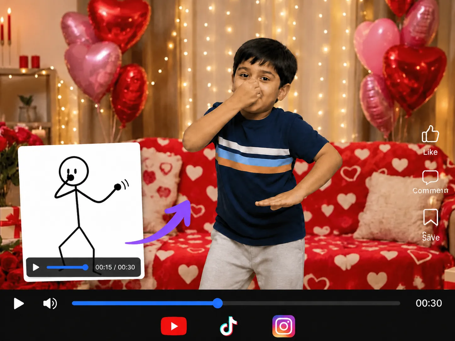 Social video trend preview with dance motion, platform formats, and synced video pacing