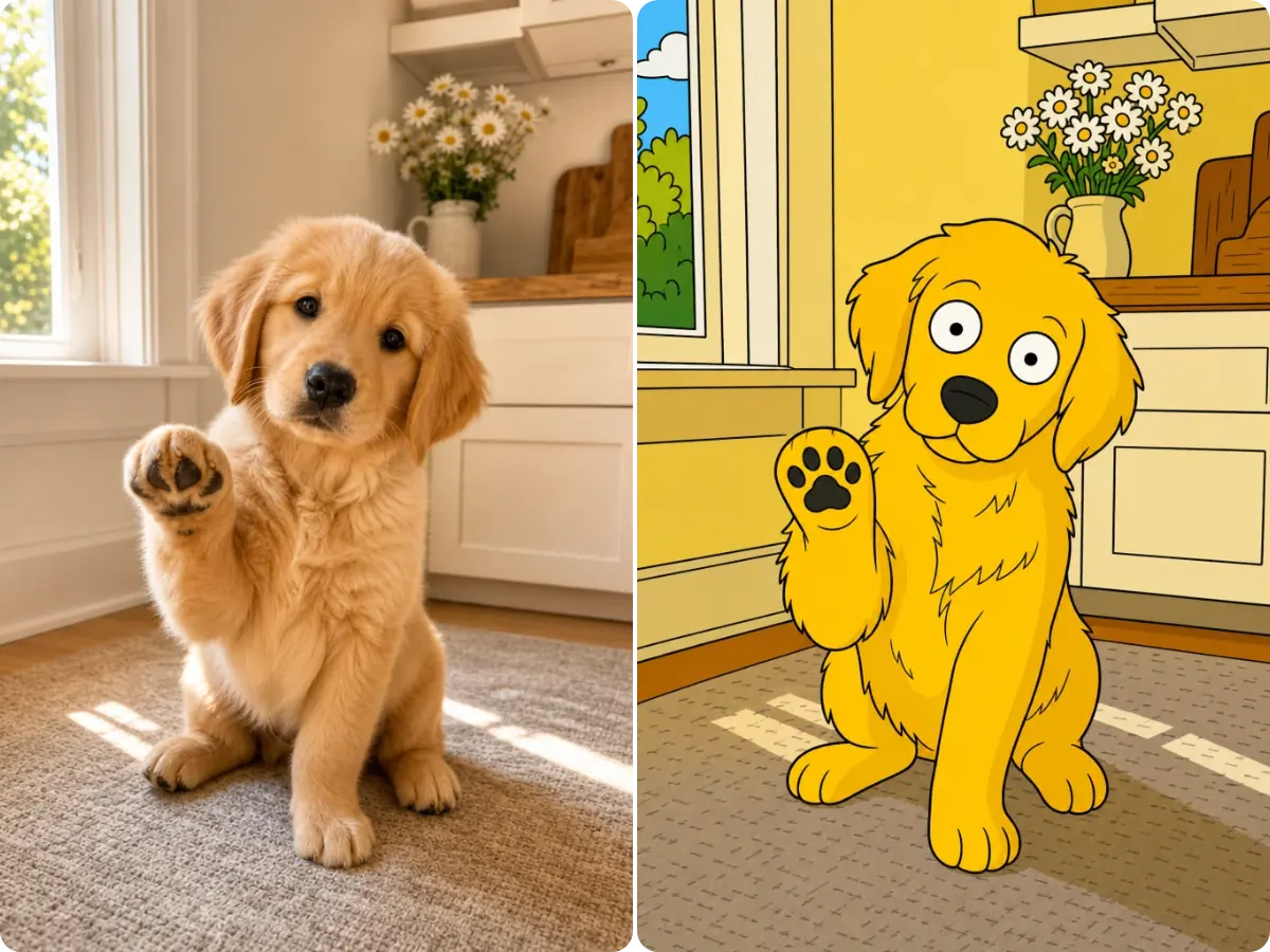 照片轉辛普森成果：揮手的黃金獵犬幼犬化身成卡通狗狗