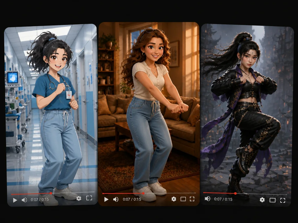 Anteprime di edit di creator e fan con clip di ballo di personaggi animati
