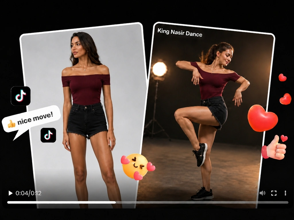 Anteprima social che mostra una foto trasformata in clip di ballo